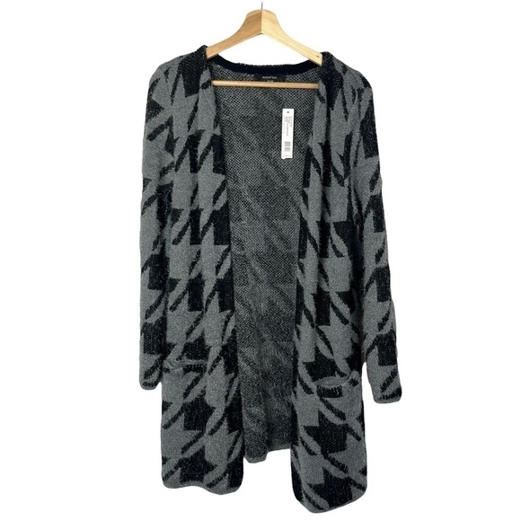 August Silk Black & Gray Houndstooth Textured Long Cardigan Sweater S - Picture 1 of 4